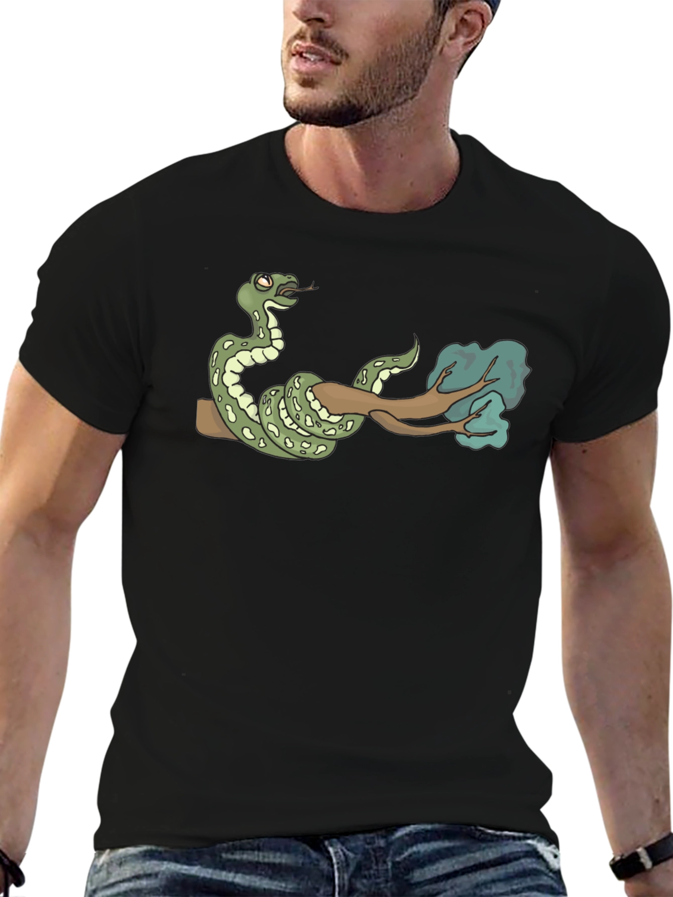 Snake on Branch Graphic Tee - Mens Black T-Shirt