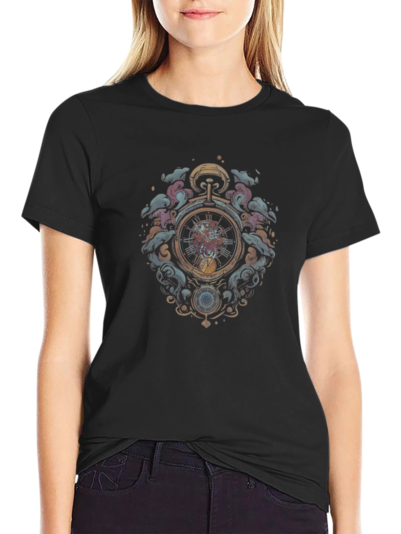 Time Travelers Pocket Watch Black T-Shirt