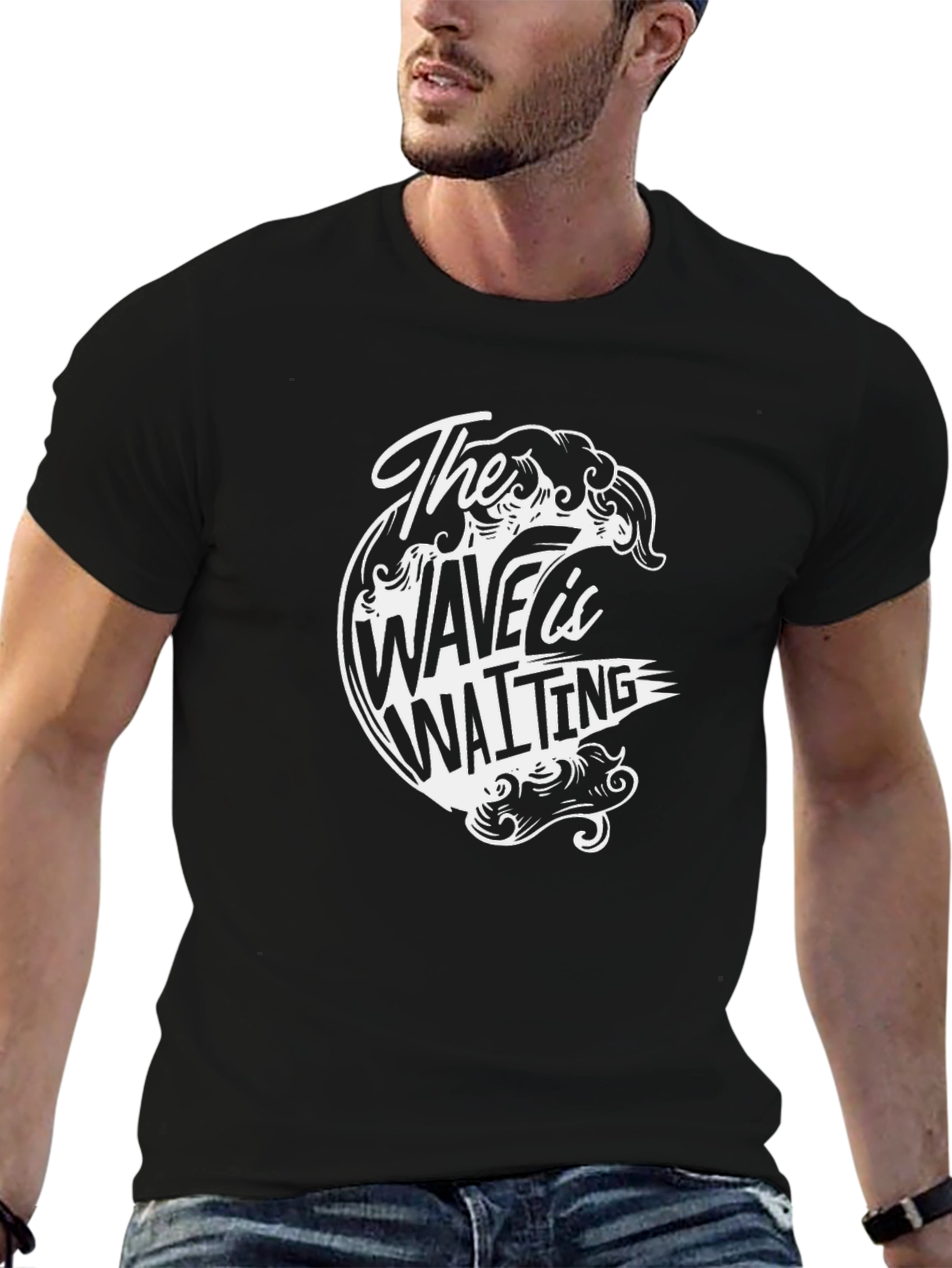 The Wave is Waiting Graphic Black T-Shirt