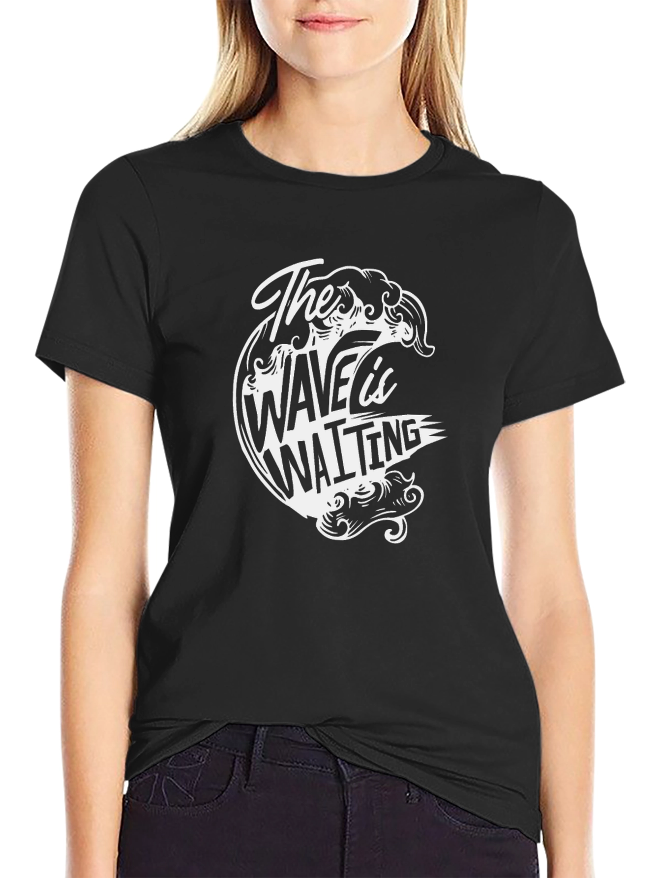The Wave is Waiting Graphic Black T-Shirt