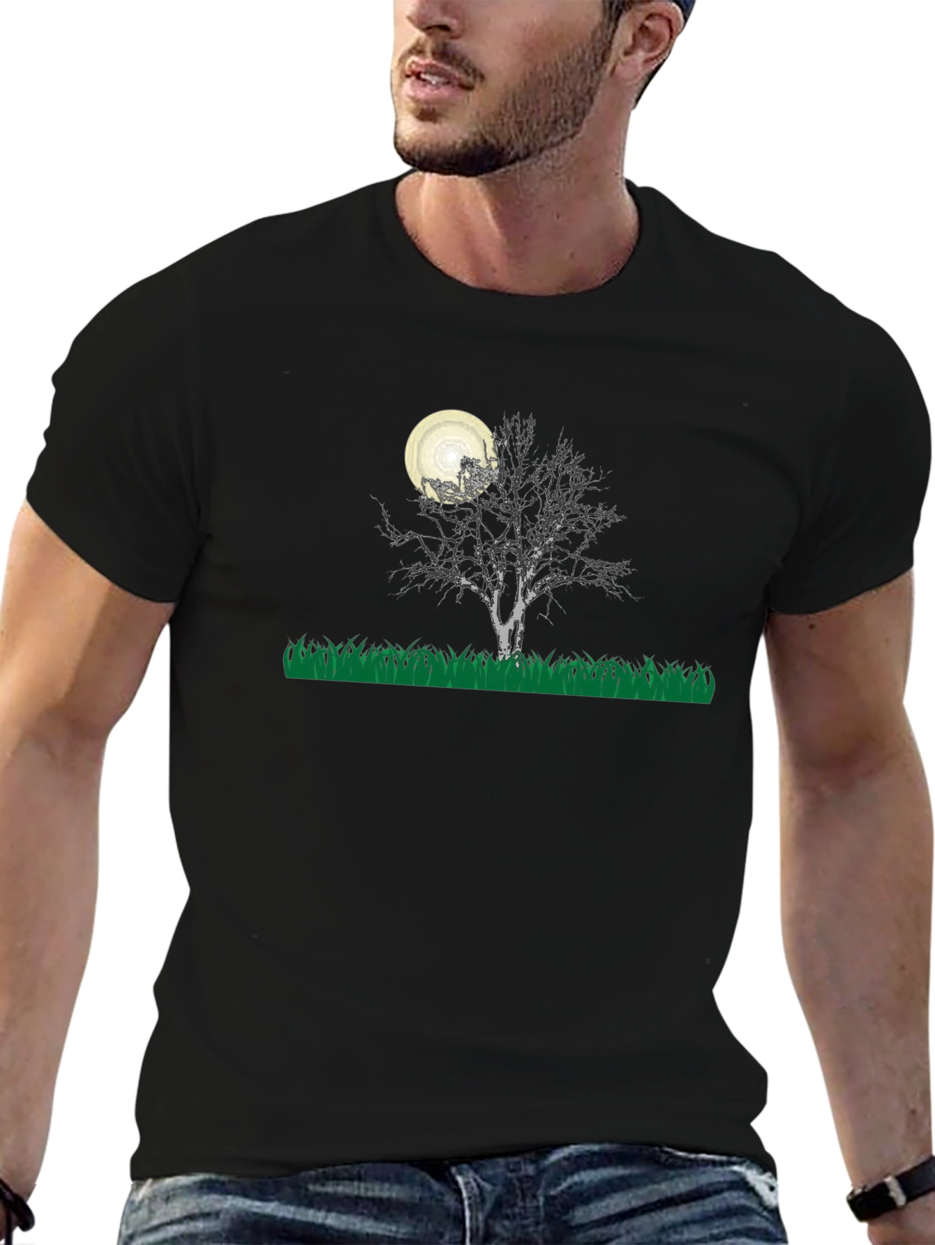 Moonlit Tree Graphic Tee - Black Cotton Blend
