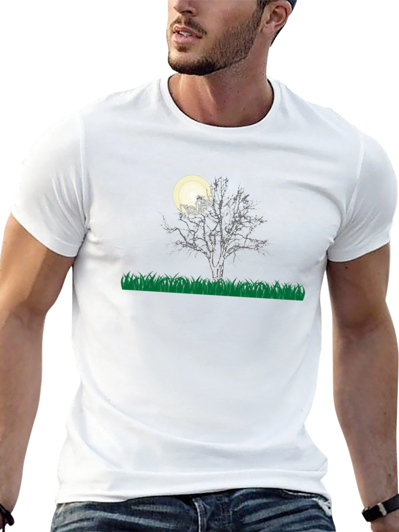 Moonlit Tree Graphic Tee - Black Cotton Blend