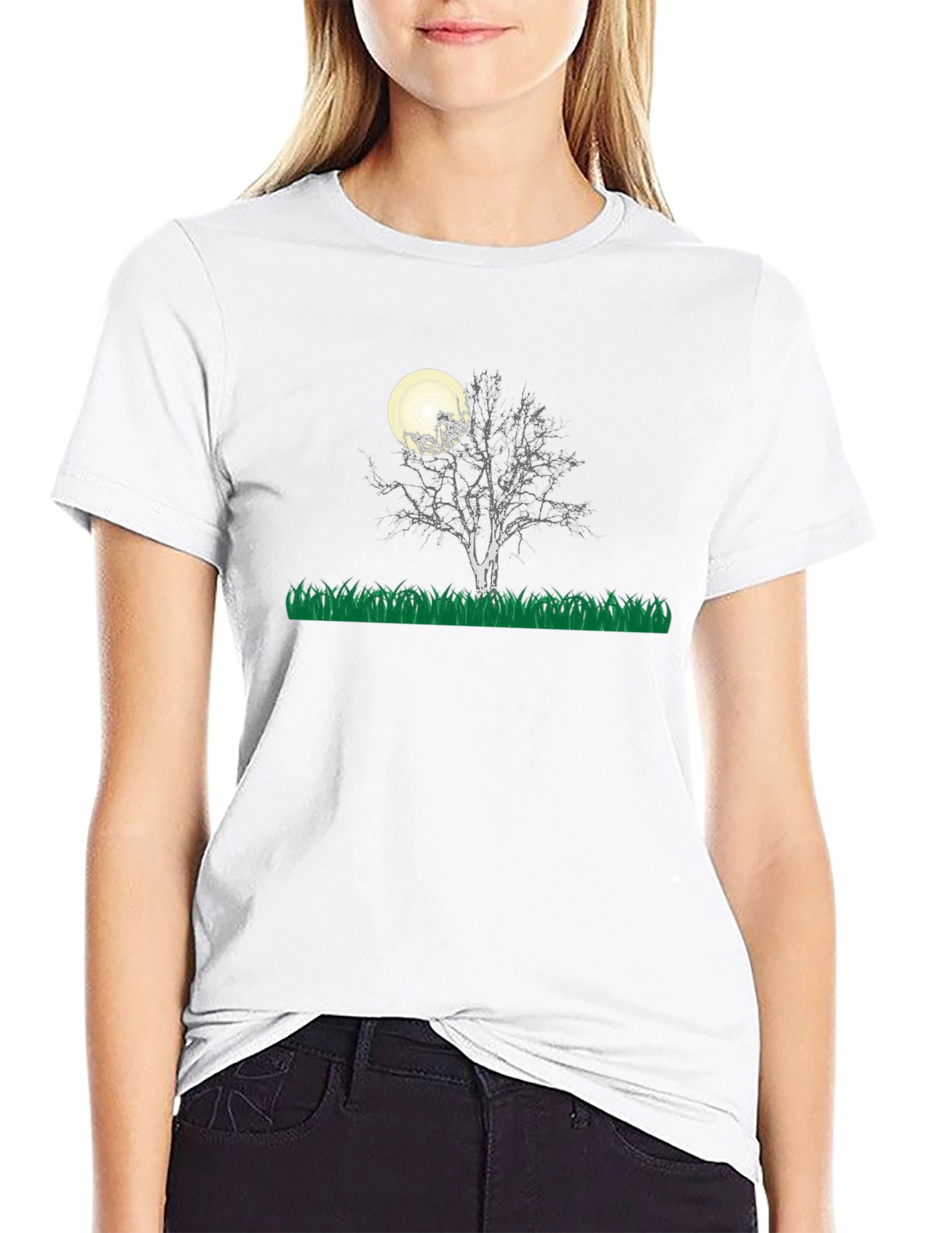 Moonlit Tree Graphic Tee - Black Cotton Blend