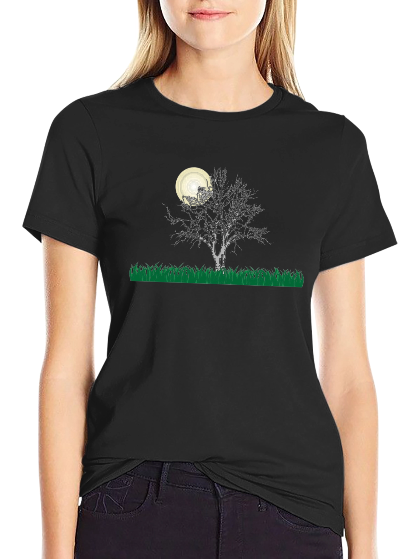 Moonlit Tree Graphic Tee - Black Cotton Blend