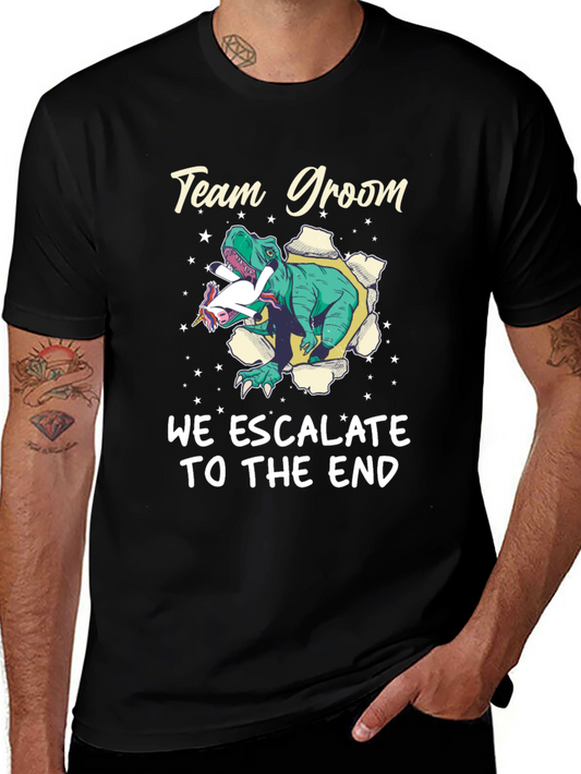 Team Groom T-Rex Unicorn Wedding Mens Black T-Shirt