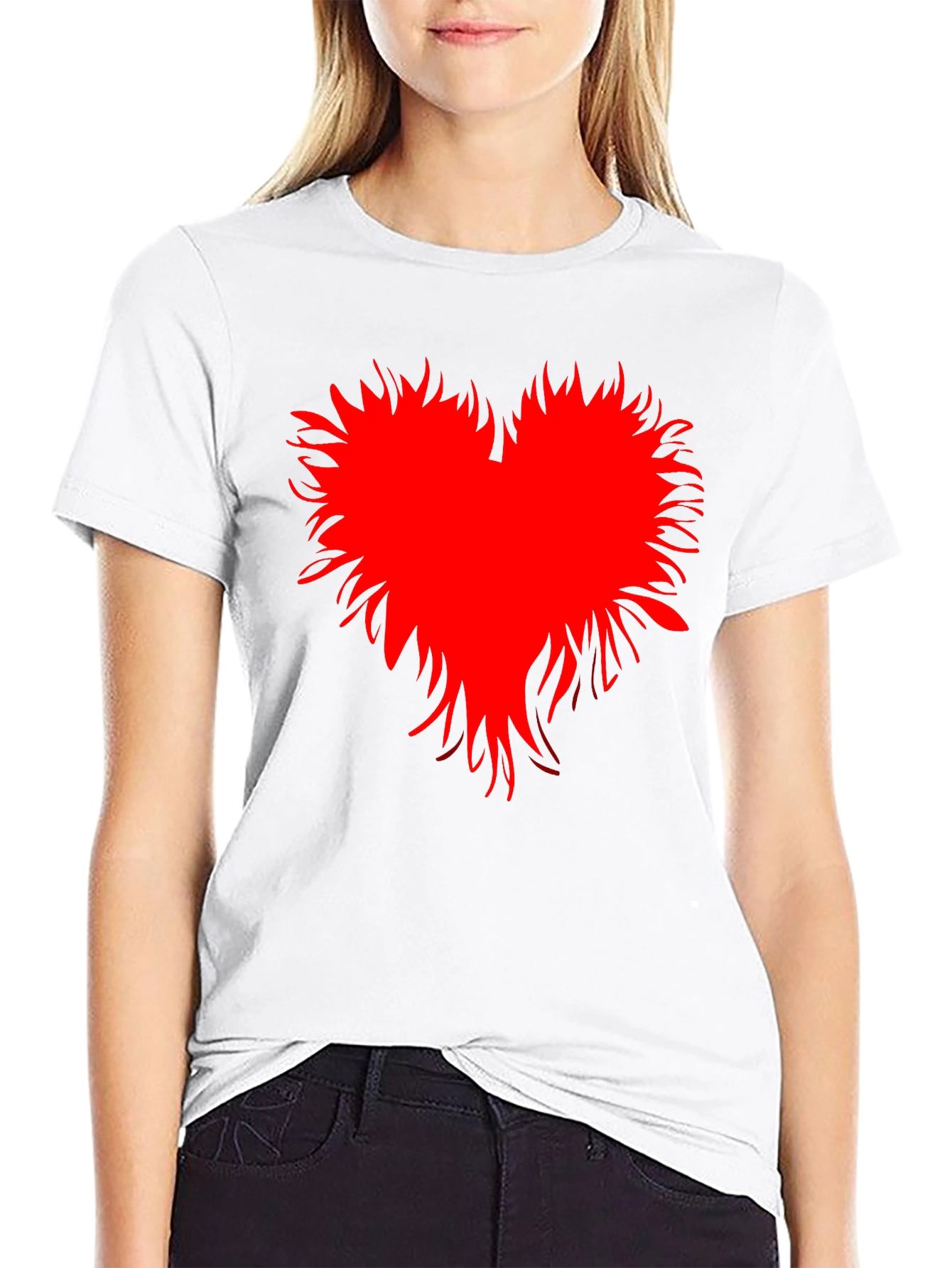 Edgy Red Heart Graphic Black T-Shirt