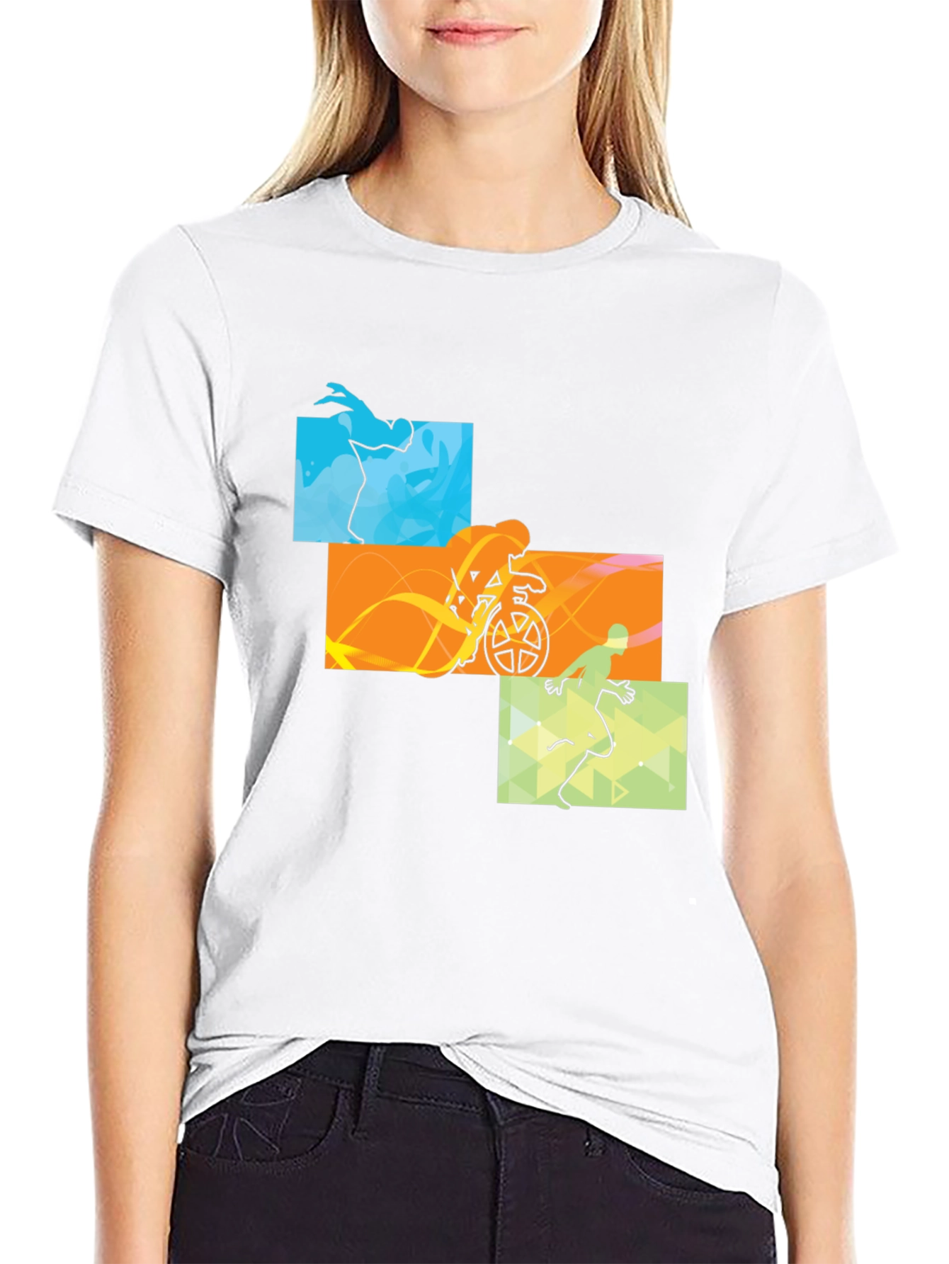 Triathlon Black T-Shirt: Swim Cycle Run Design