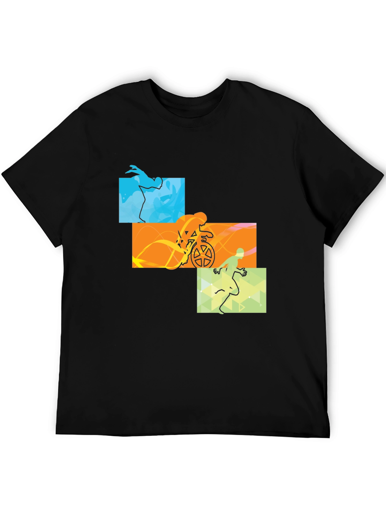 Triathlon Black T-Shirt: Swim Cycle Run Design