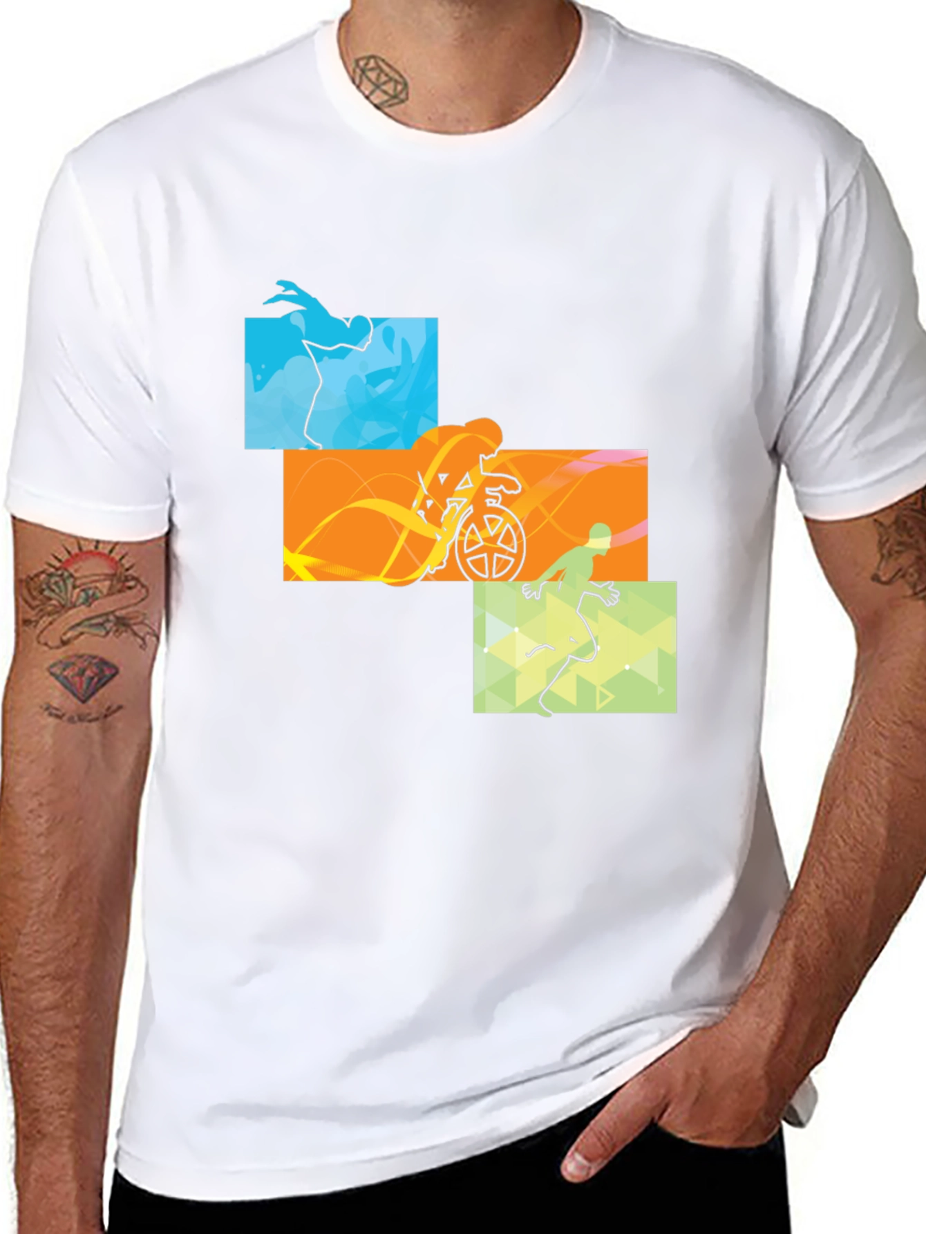 Triathlon Black T-Shirt: Swim Cycle Run Design