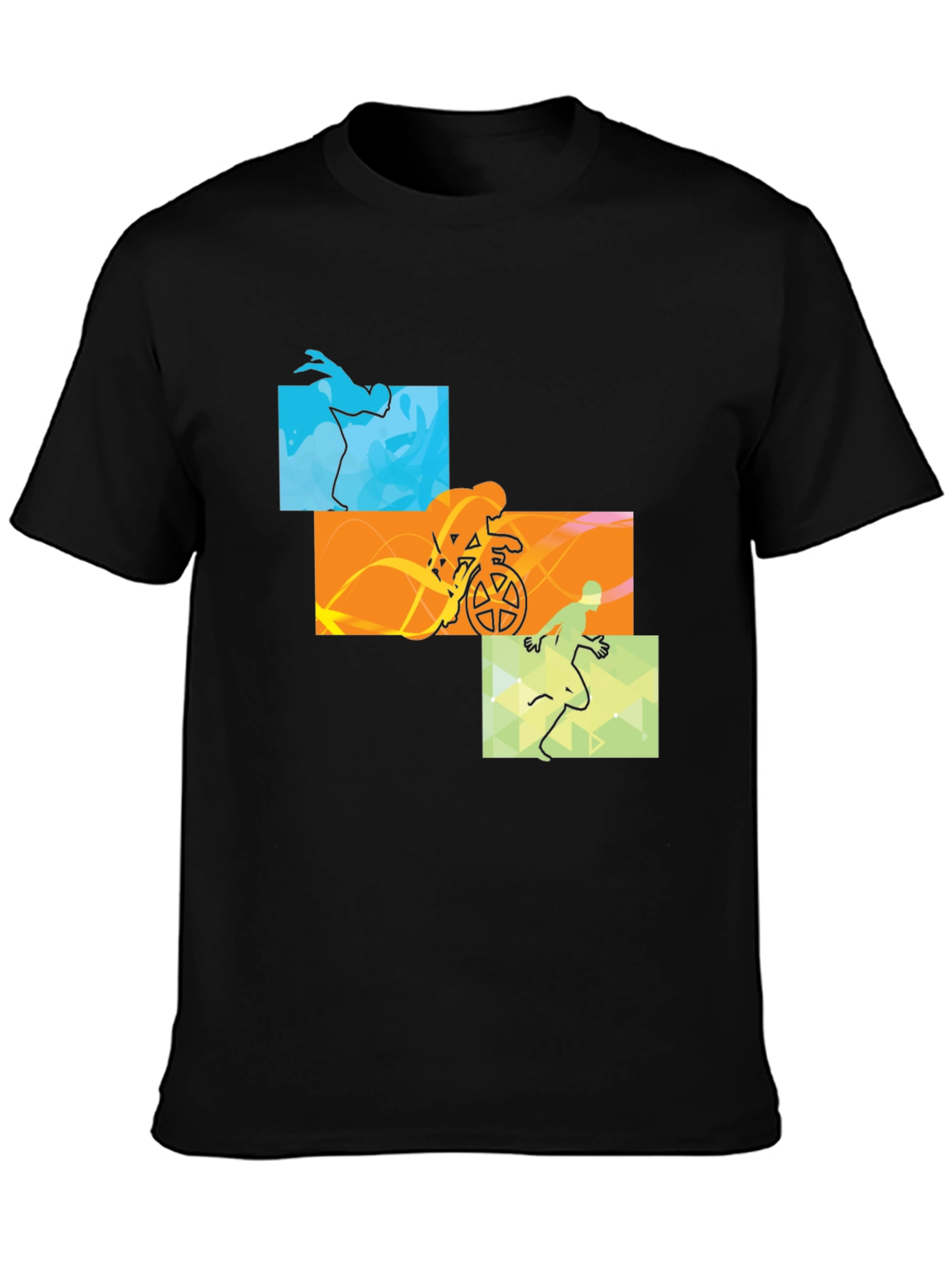 Triathlon Black T-Shirt: Swim Cycle Run Design