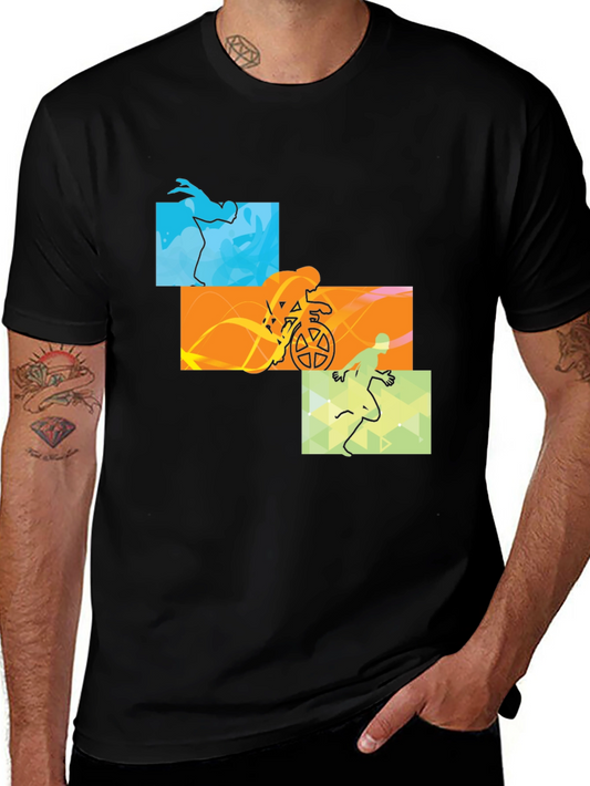 Triathlon Black T-Shirt: Swim Cycle Run Design