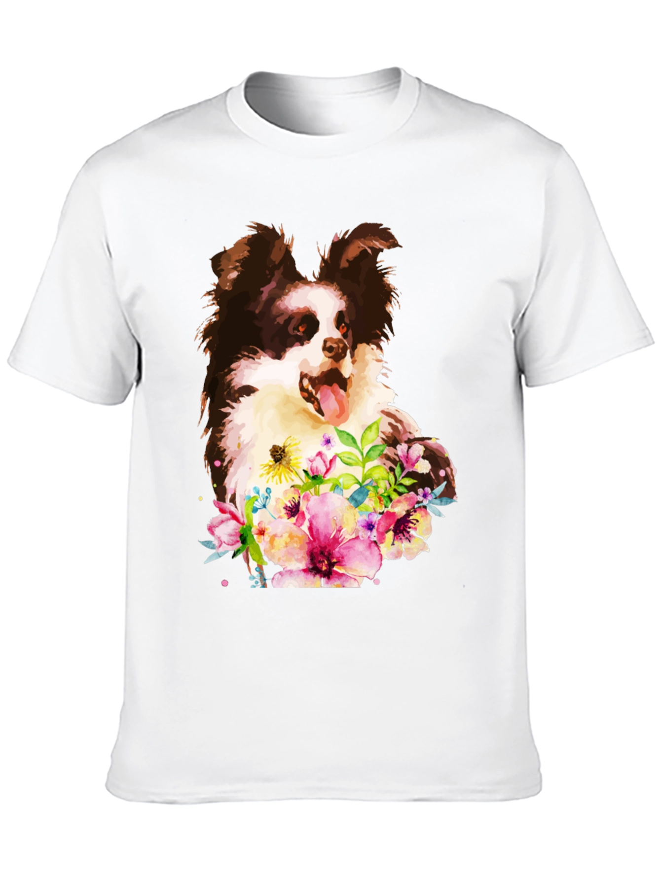 Dog & Floral Black T-Shirt - Unique Design