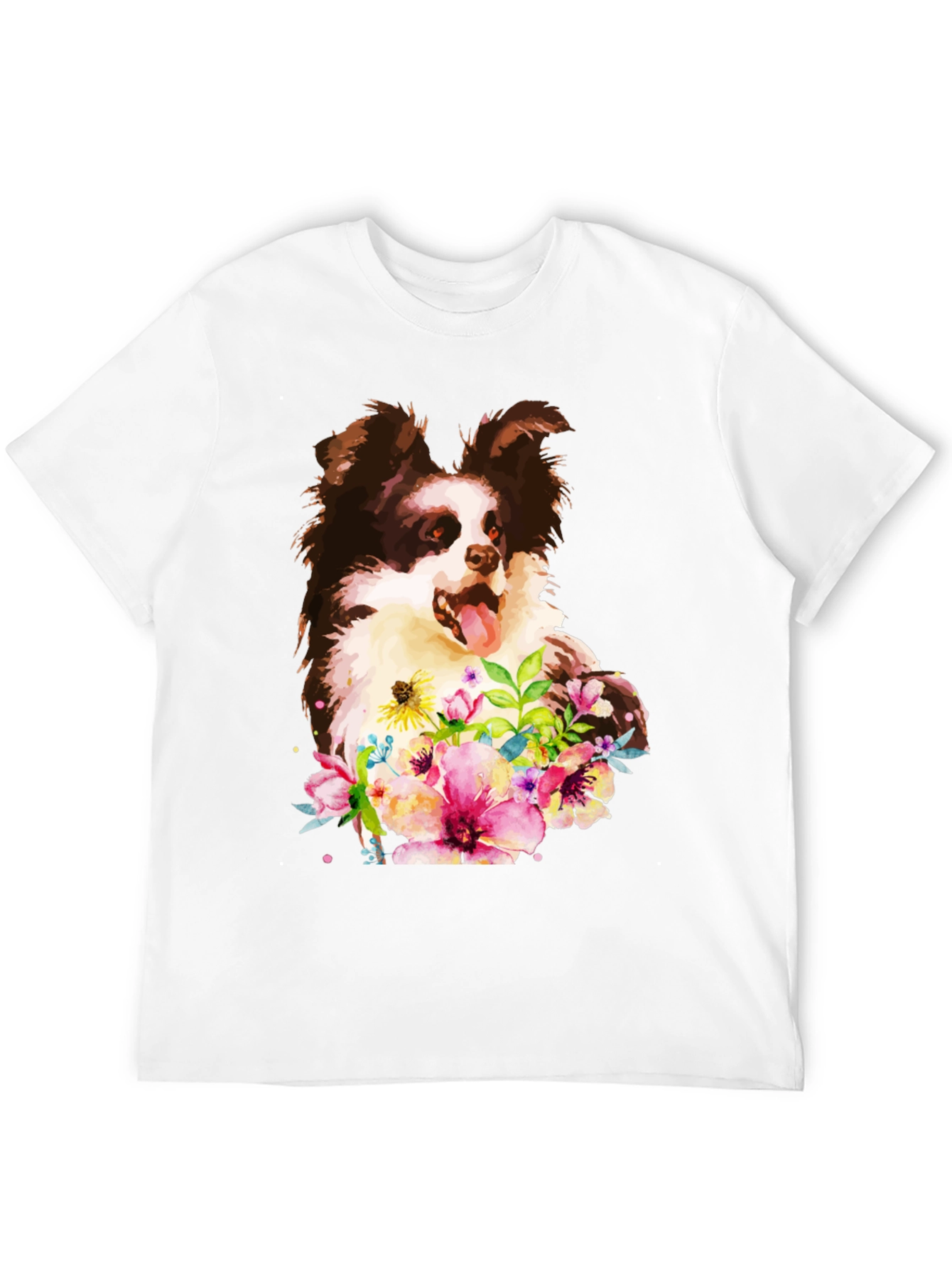 Dog & Floral Black T-Shirt - Unique Design