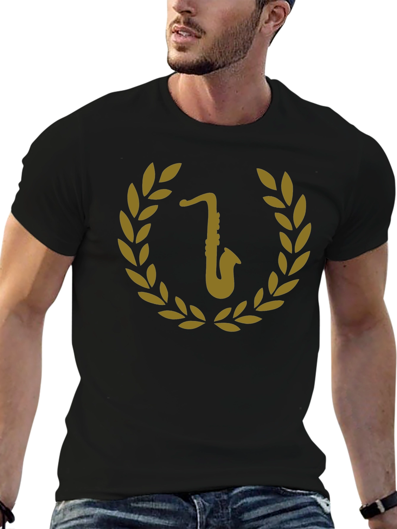 Saxophone Laurel Wreath Graphic Tee
