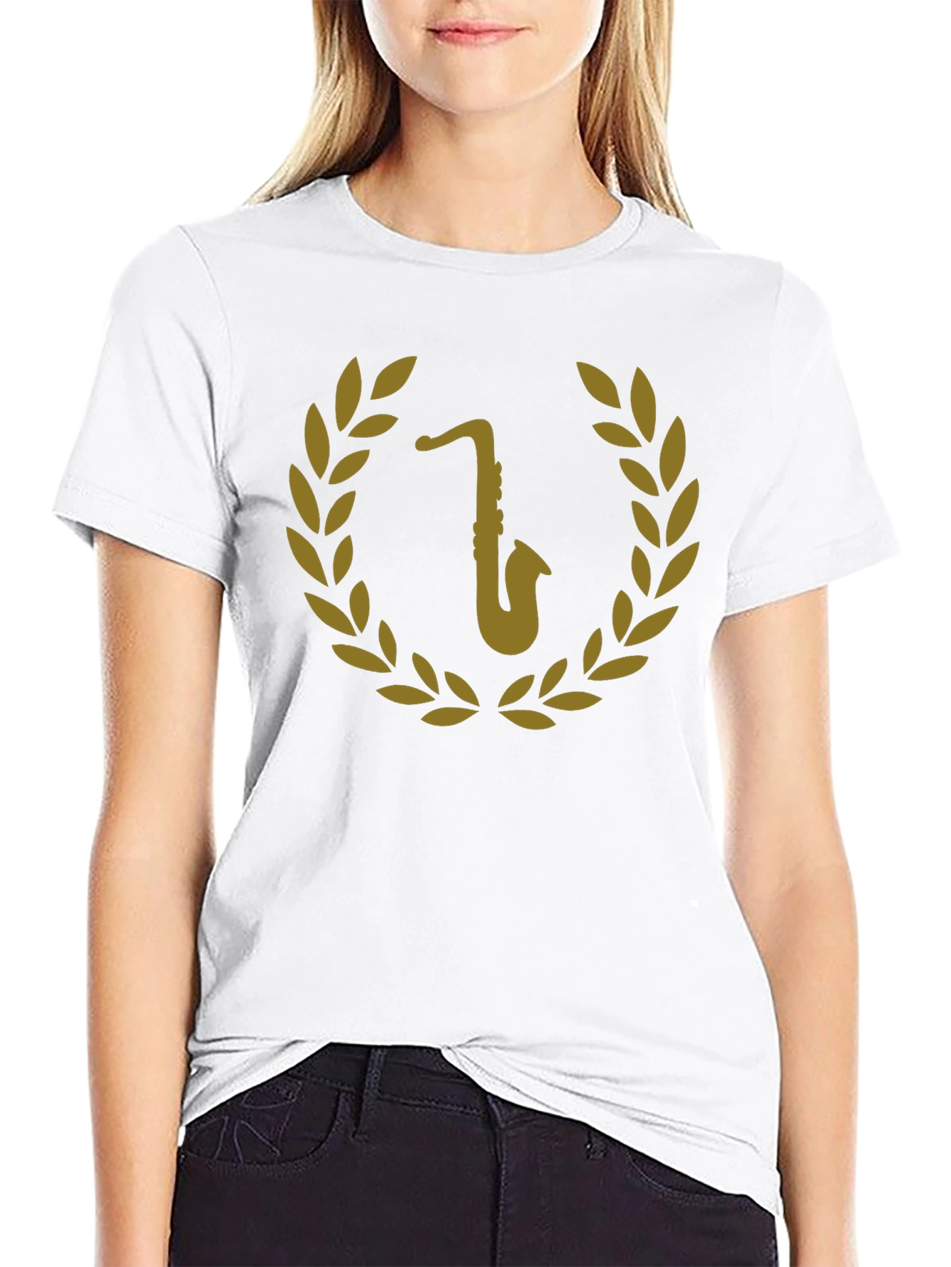 Saxophone Laurel Wreath Graphic Tee