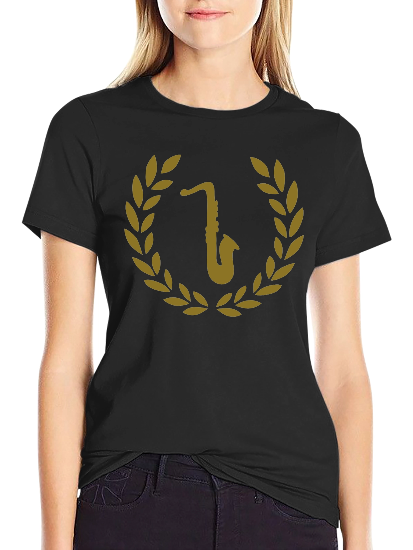 Saxophone Laurel Wreath Graphic Tee