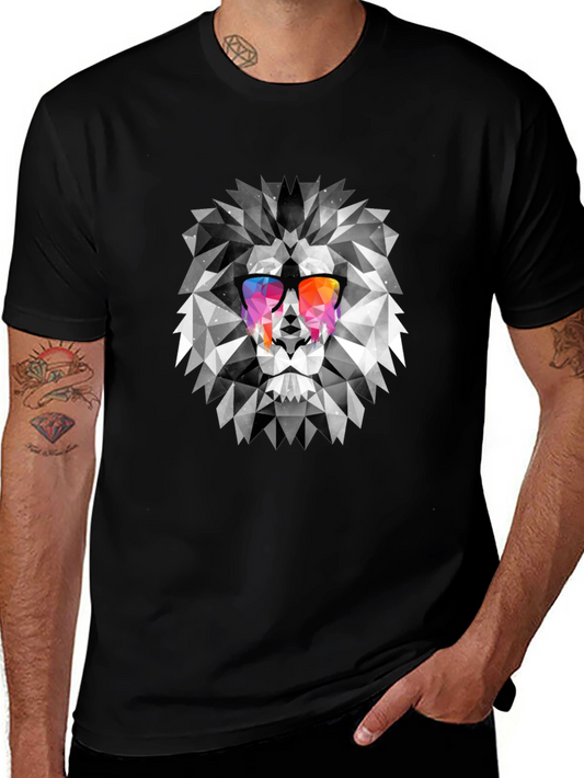 Geometric Lion Graphic Print Mens T-Shirt