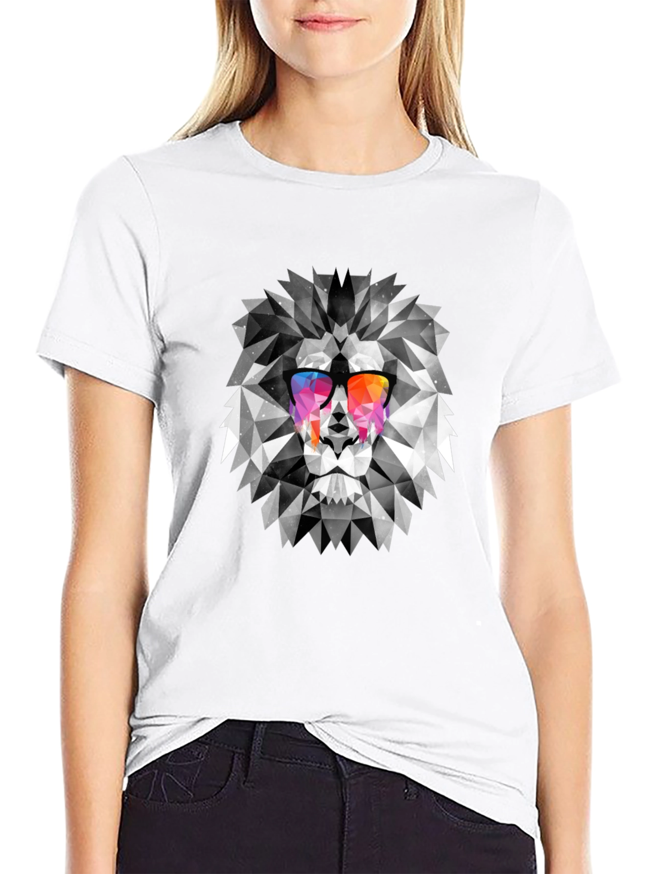 Geometric Lion Graphic Print Mens T-Shirt