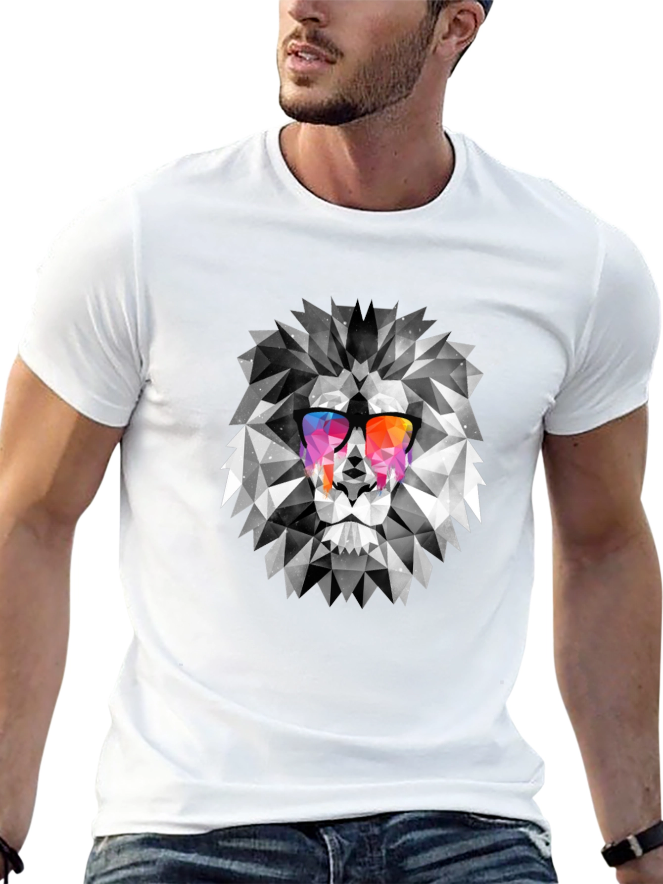 Geometric Lion Graphic Print Mens T-Shirt