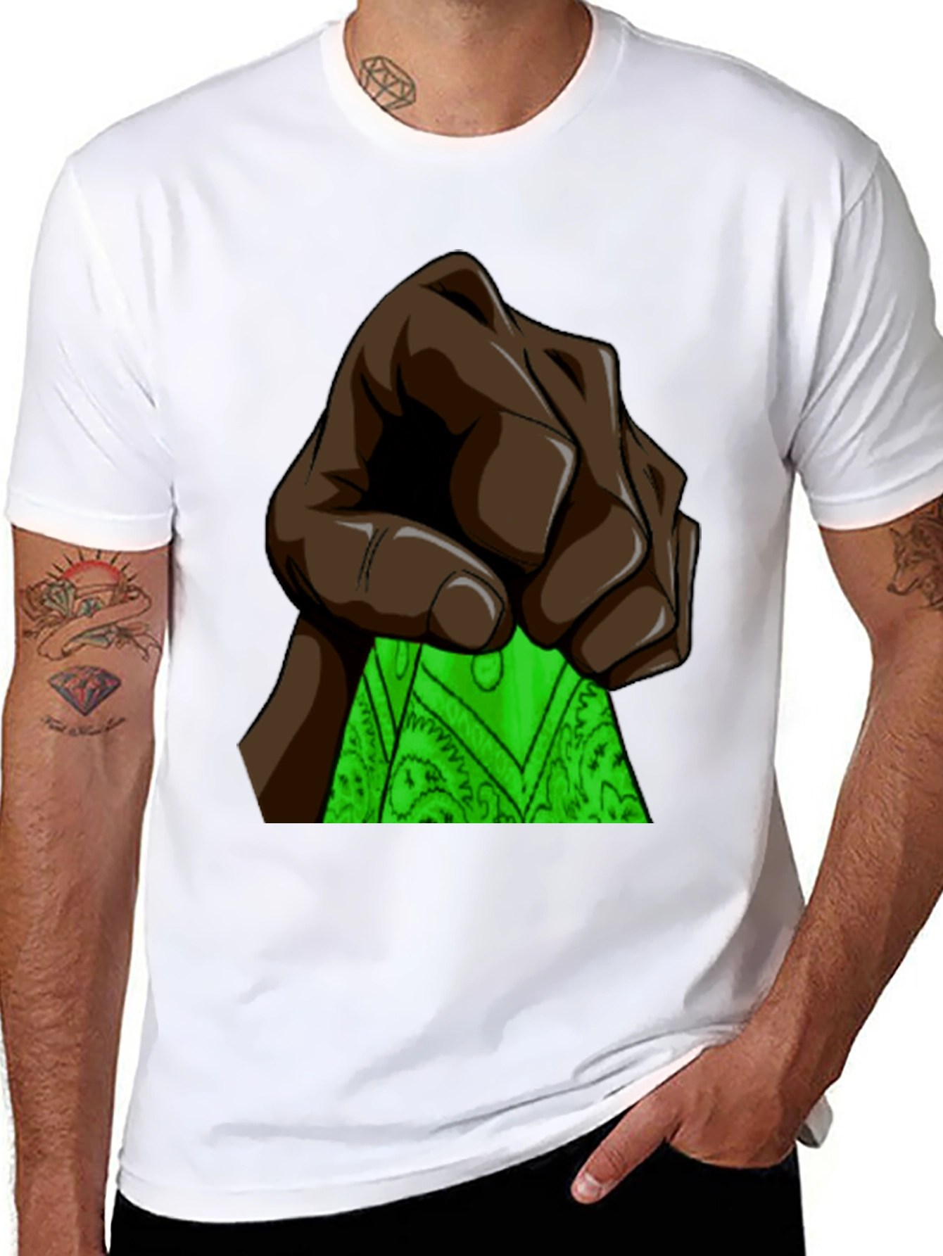 Fist Holding Green Bandana Graphic T-Shirt