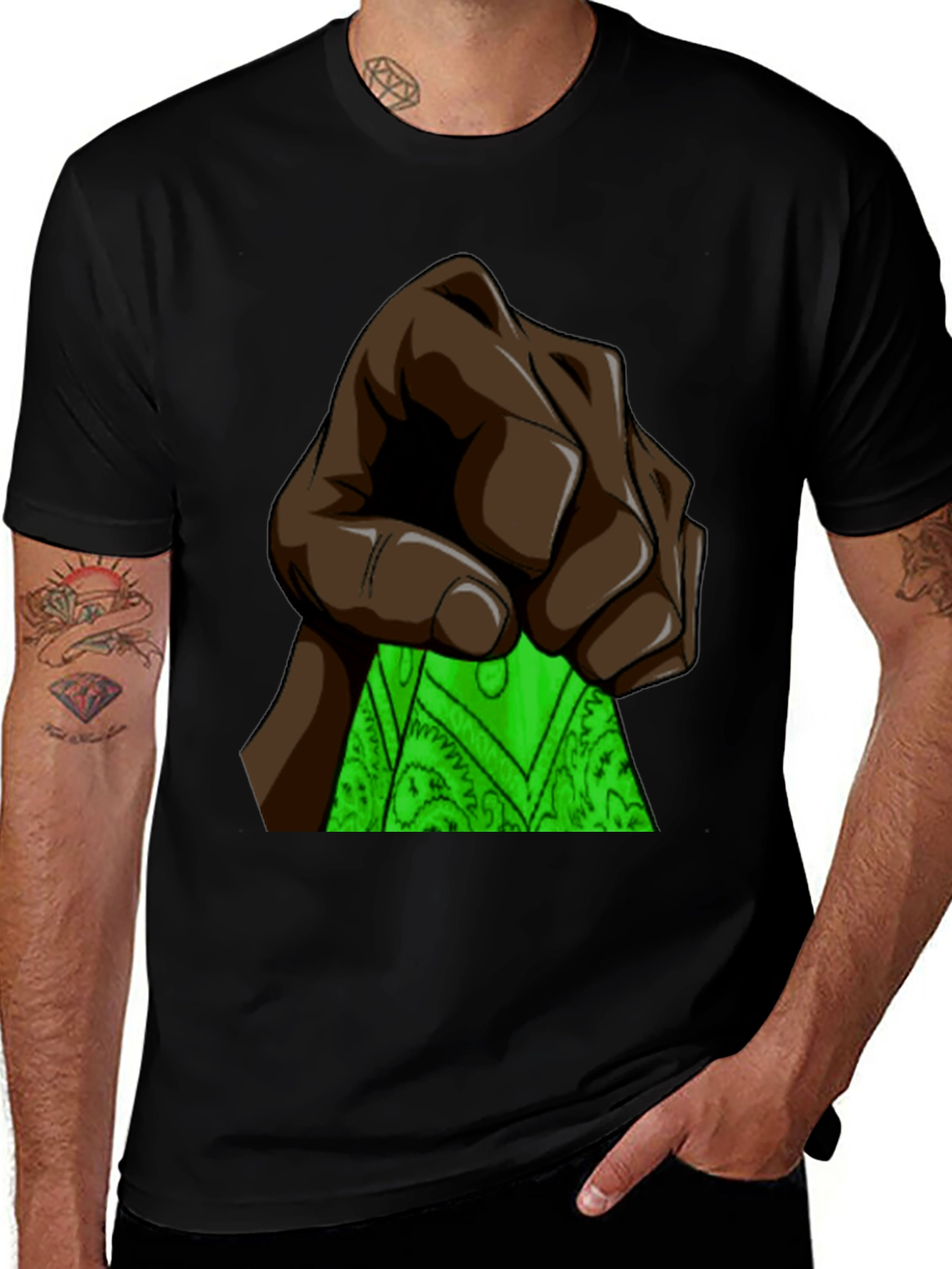 Fist Holding Green Bandana Graphic T-Shirt