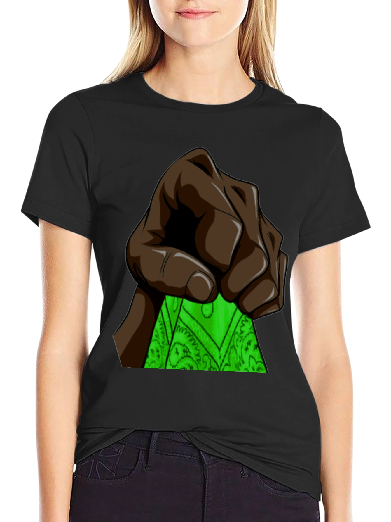 Fist Holding Green Bandana Graphic T-Shirt