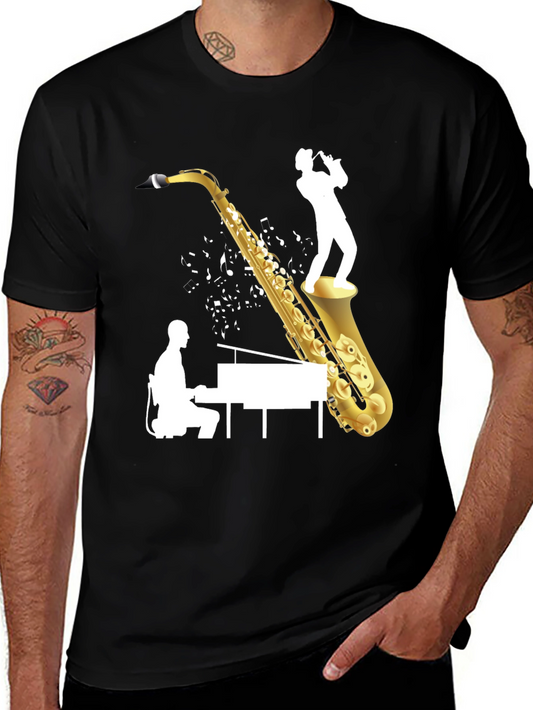 Jazz Saxophone Piano T-Shirt - Music Lover Tee