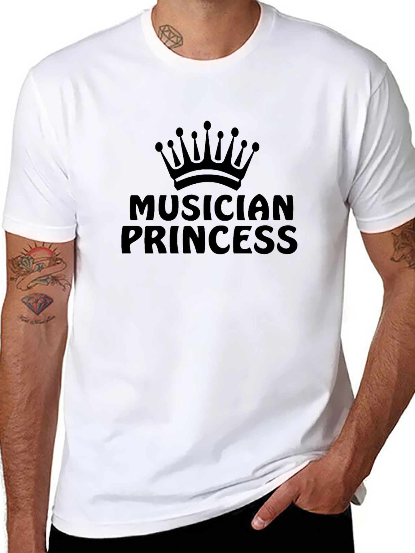 Musician Princess Graphic T-Shirt - Black Crew Neck Tee