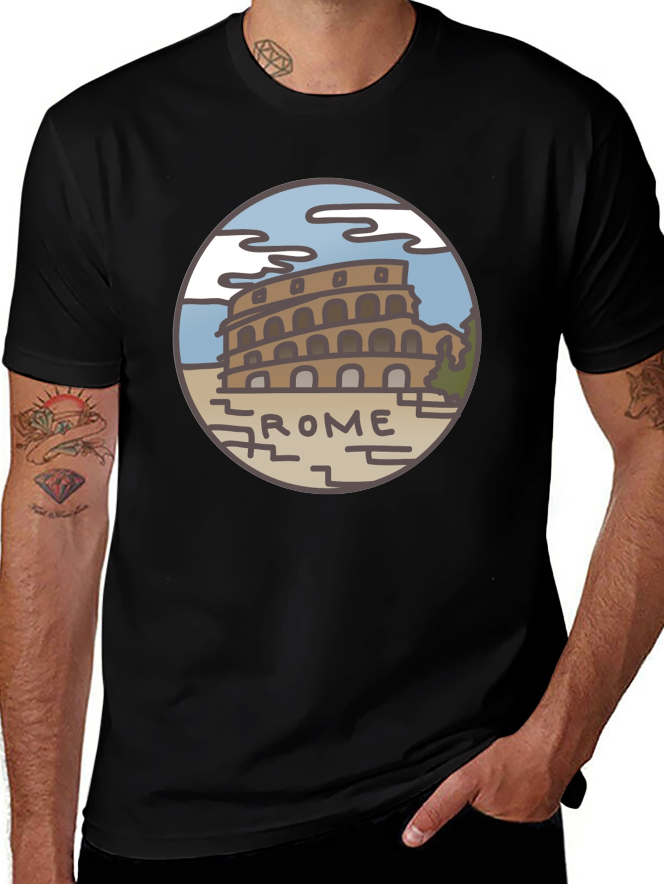 Rome Colosseum Graphic Tee - Black Cotton T-Shirt
