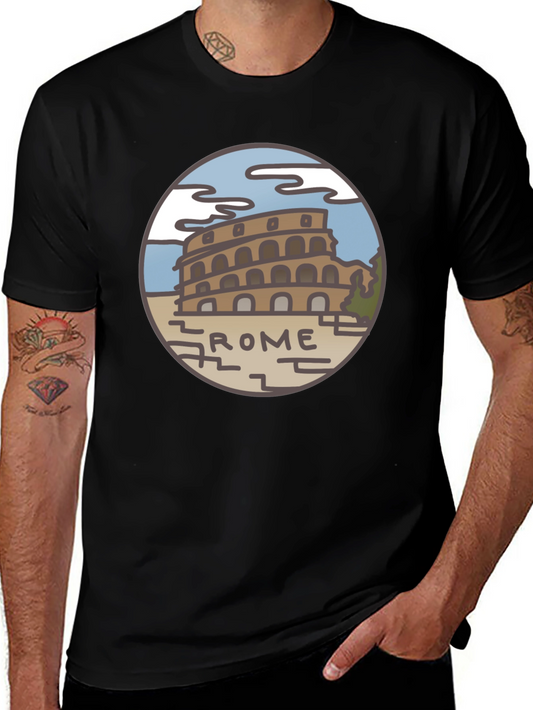 Rome Colosseum Graphic Tee - Black Cotton T-Shirt