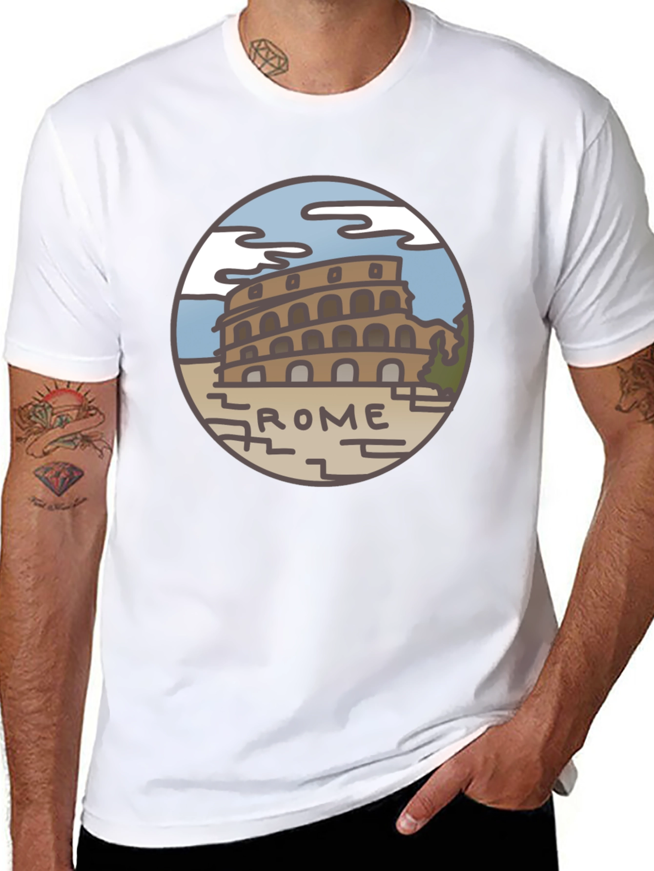 Rome Colosseum Graphic Tee - Black Cotton T-Shirt