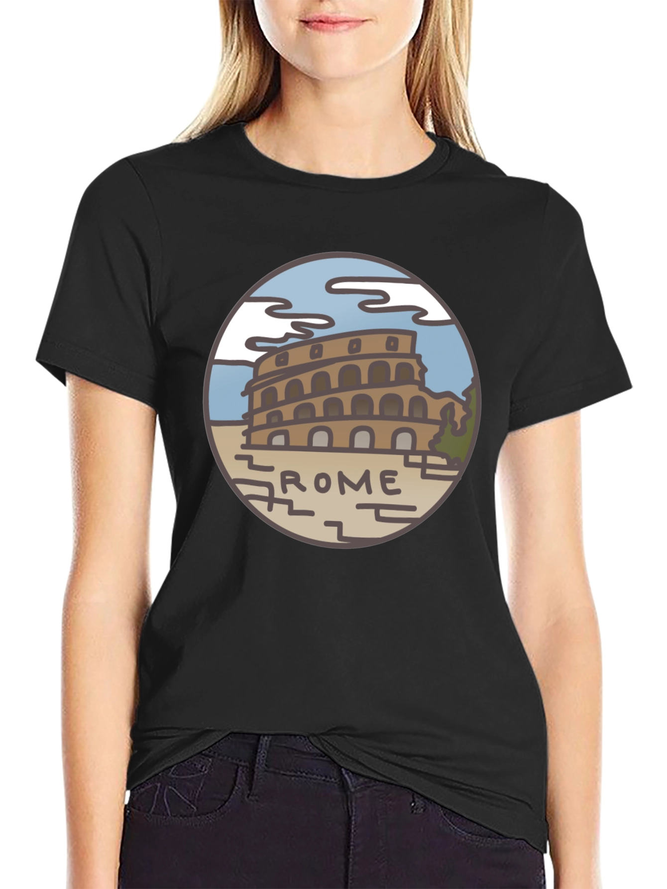 Rome Colosseum Graphic Tee - Black Cotton T-Shirt