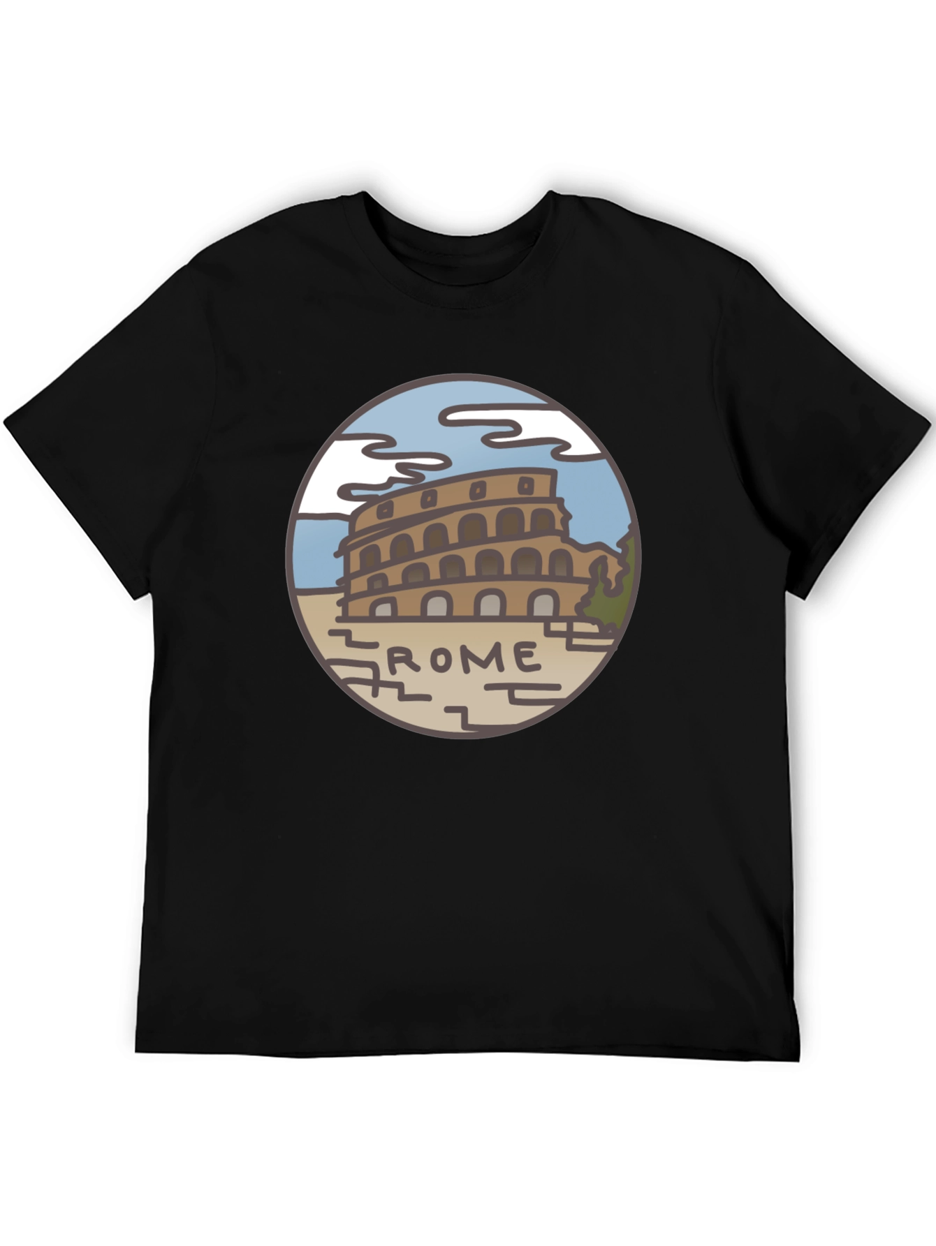 Rome Colosseum Graphic Tee - Black Cotton T-Shirt
