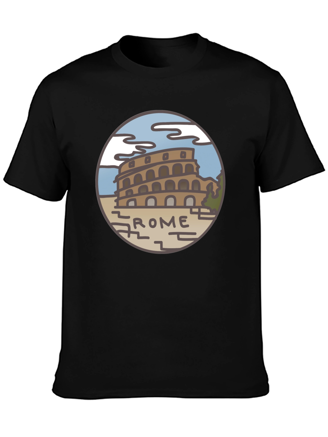 Rome Colosseum Graphic Tee - Black Cotton T-Shirt