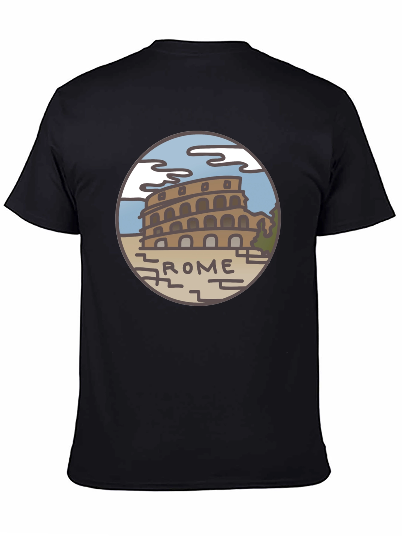 Rome Colosseum Graphic Tee - Black Cotton T-Shirt