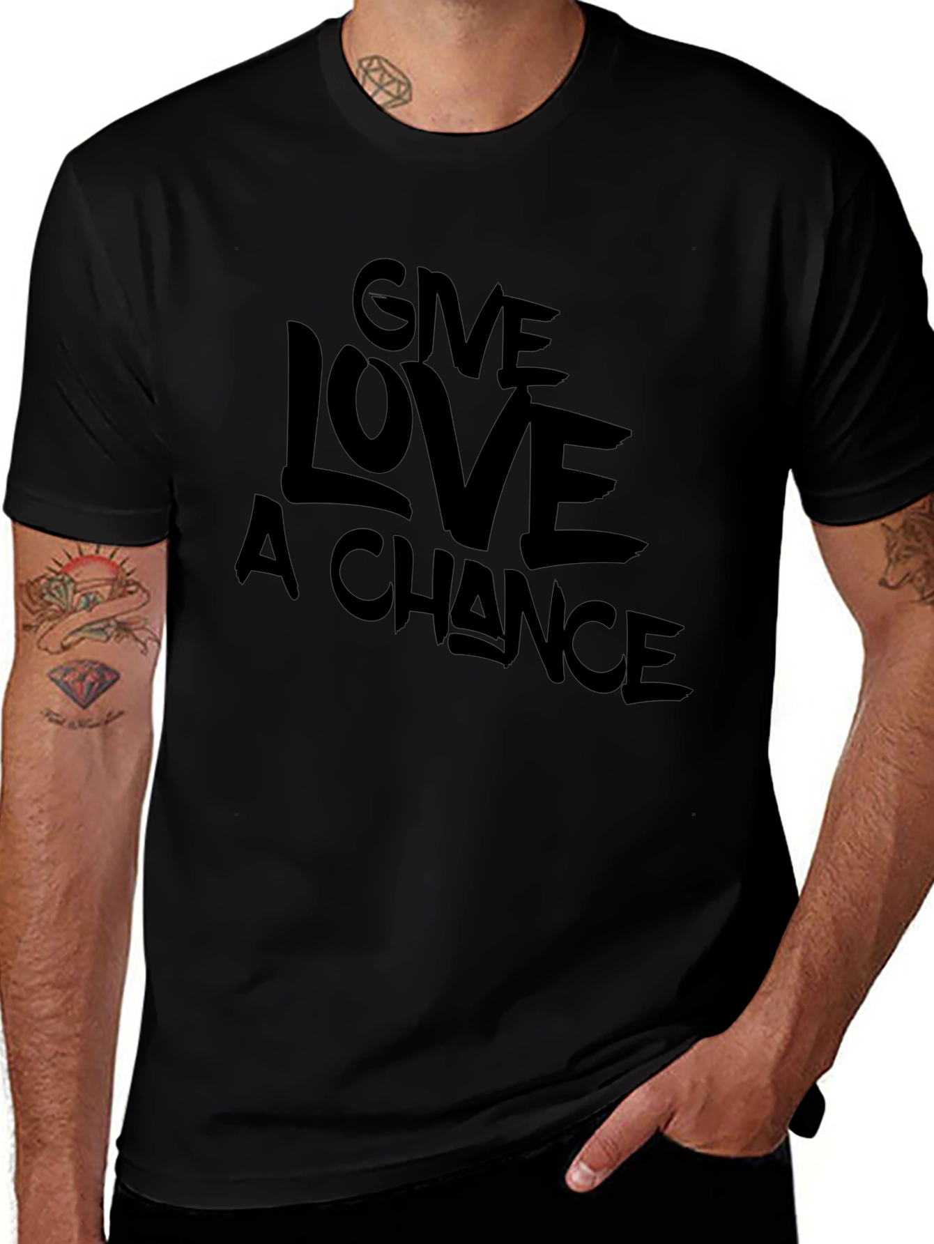 Give Love A Chance Black Graphic T-Shirt