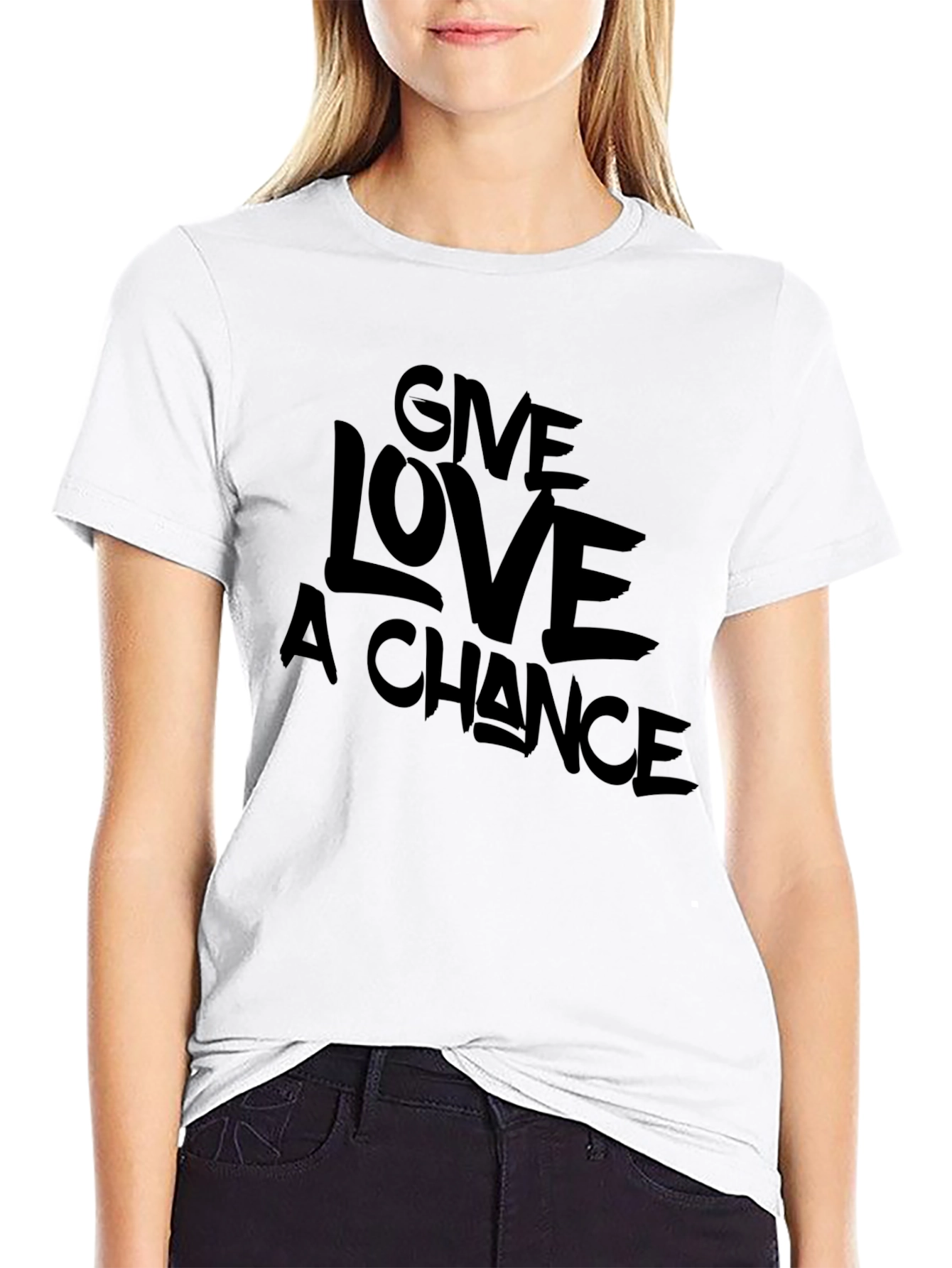 Give Love A Chance Black Graphic T-Shirt