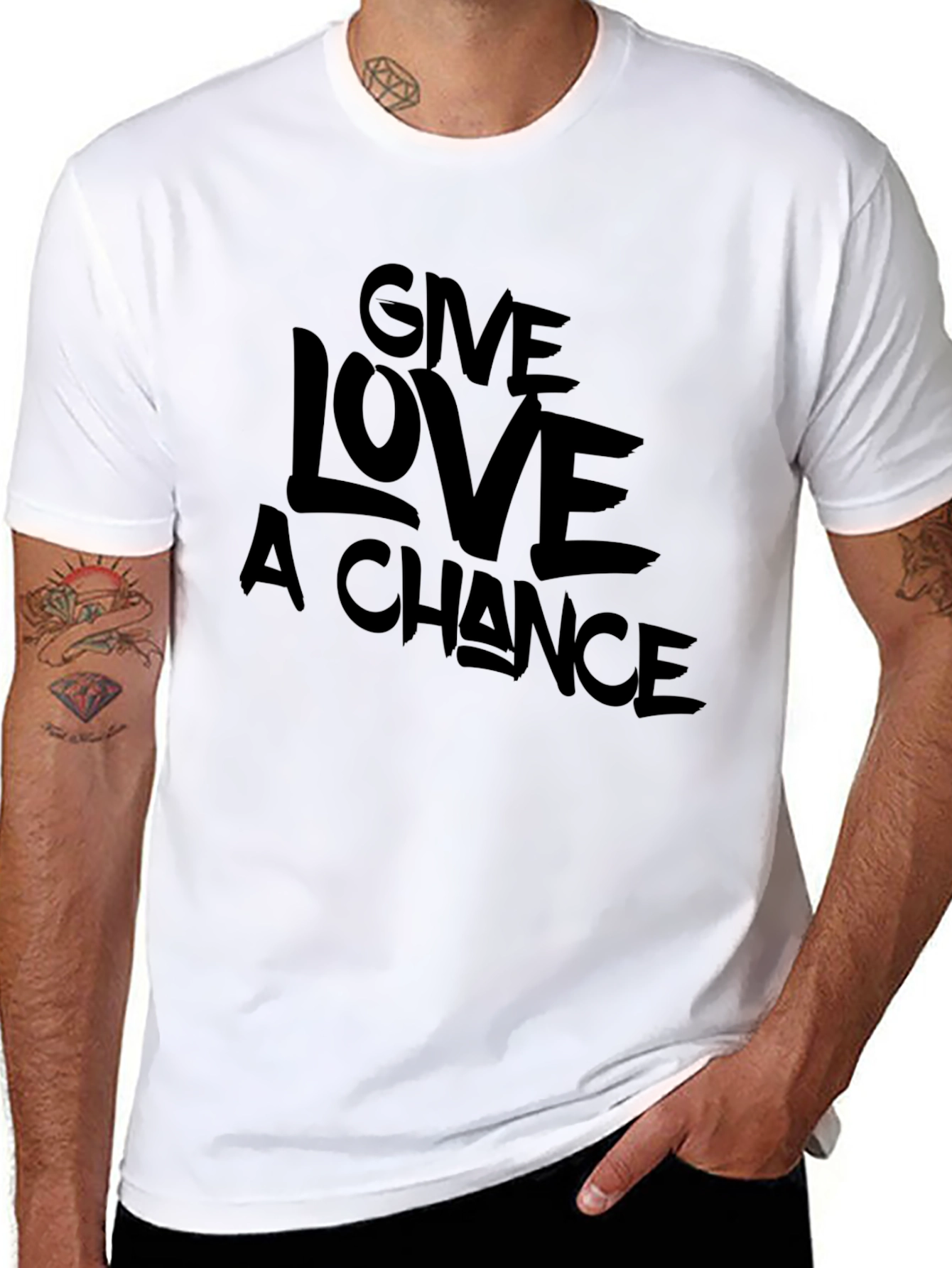Give Love A Chance Black Graphic T-Shirt