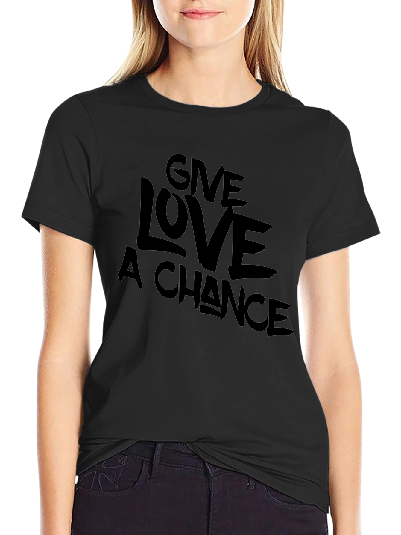 Give Love A Chance Black Graphic T-Shirt