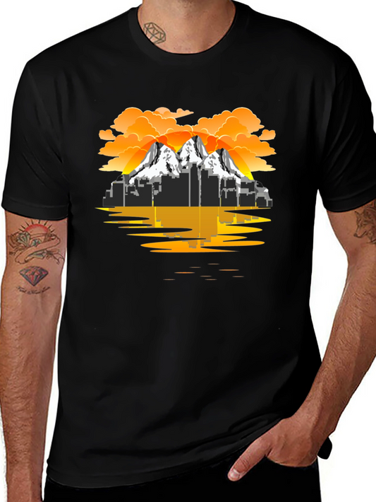Cityscape Mountain Graphic Tee - Black T-Shirt