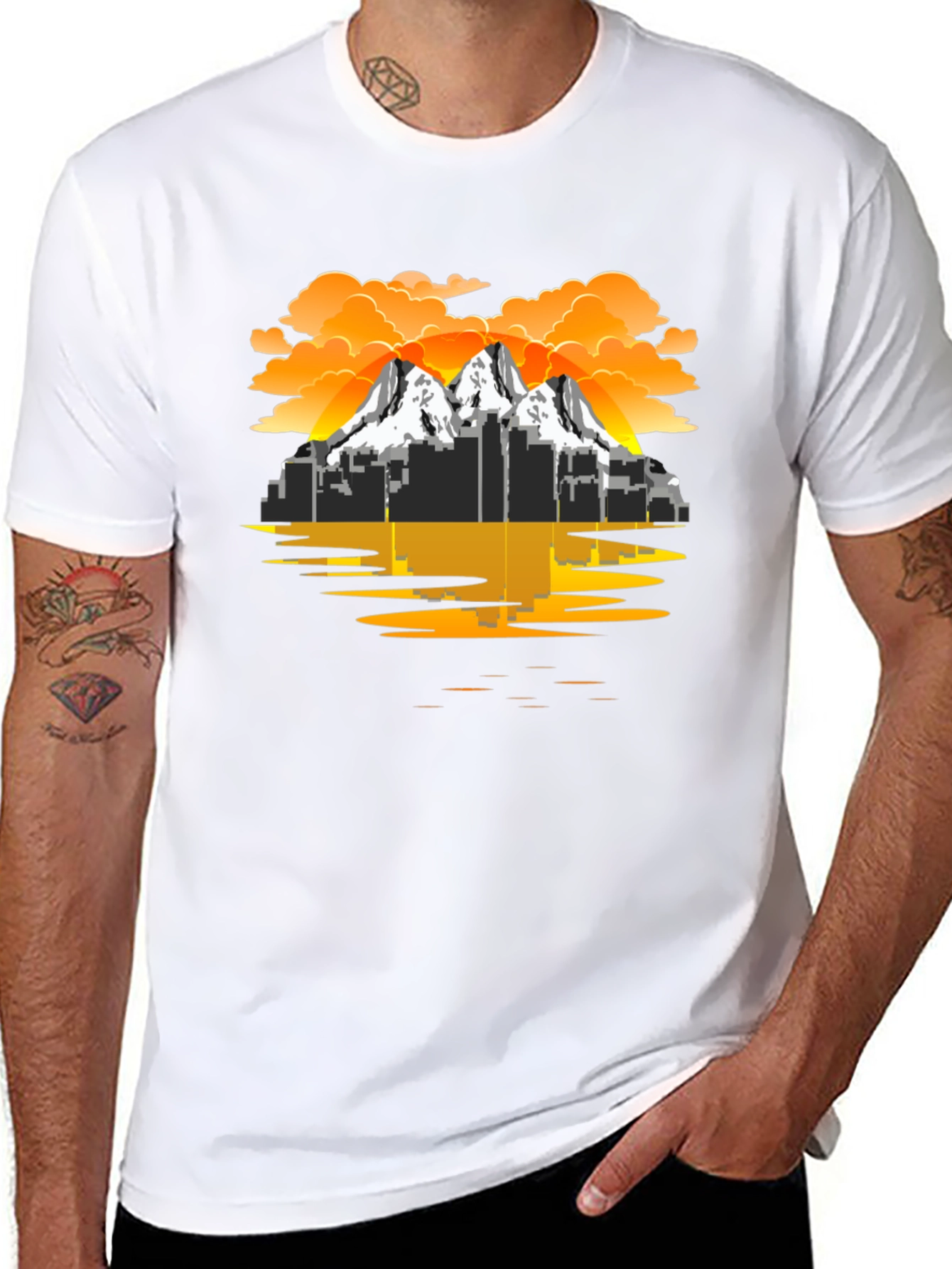 Cityscape Mountain Graphic Tee - Black T-Shirt
