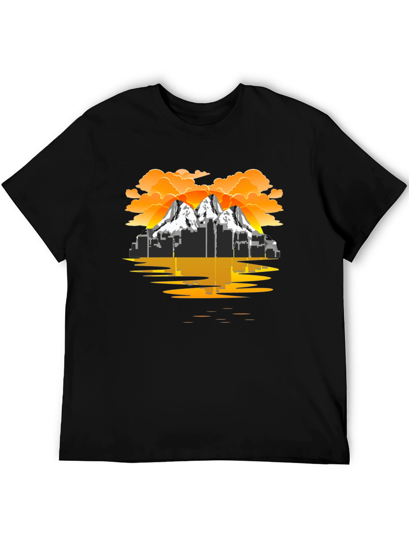 Cityscape Mountain Graphic Tee - Black T-Shirt