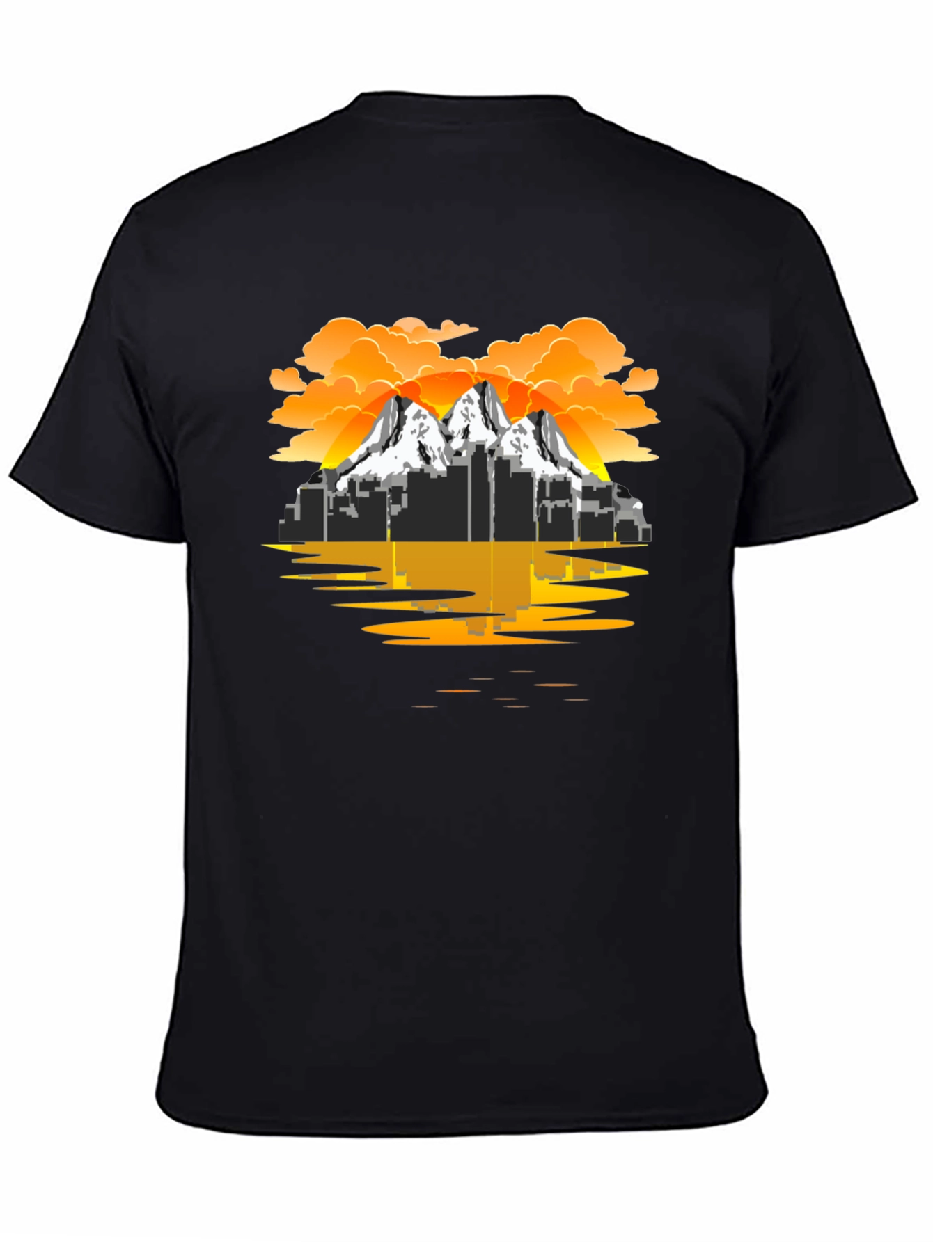 Cityscape Mountain Graphic Tee - Black T-Shirt