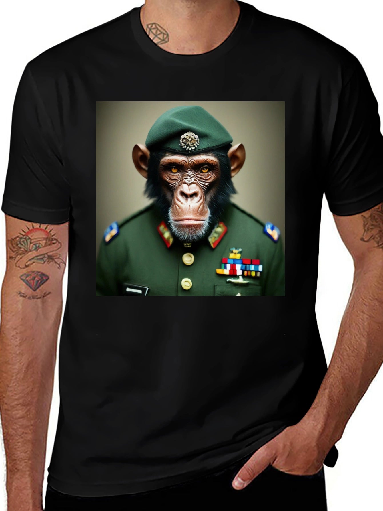 Chimp General T-Shirt: Novelty Military Ape Tee