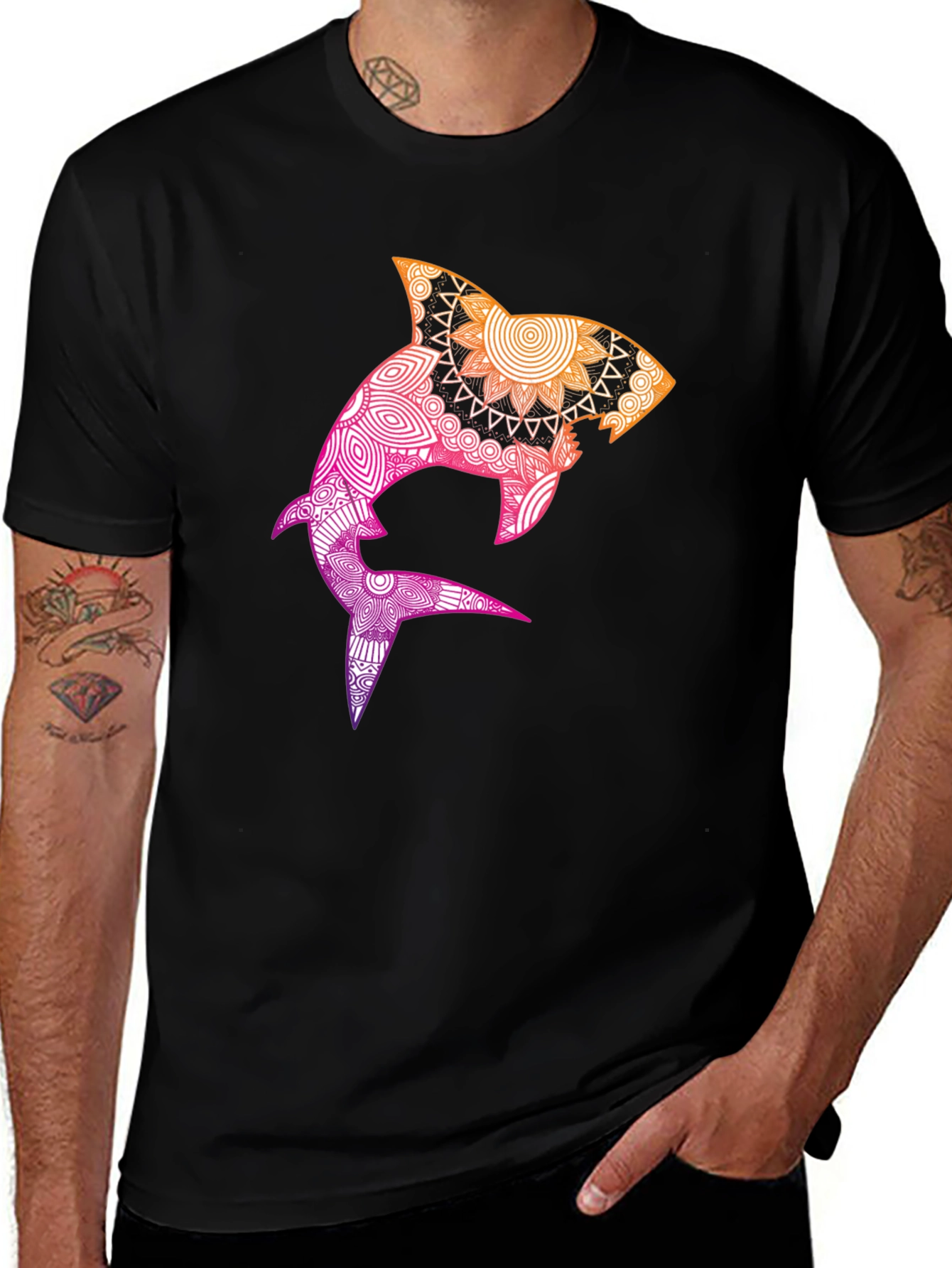 Shark Mandala Graphic Tee - Black