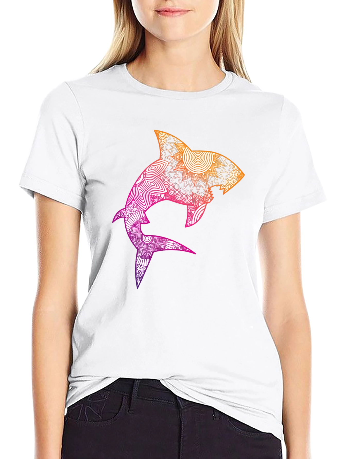 Shark Mandala Graphic Tee - Black