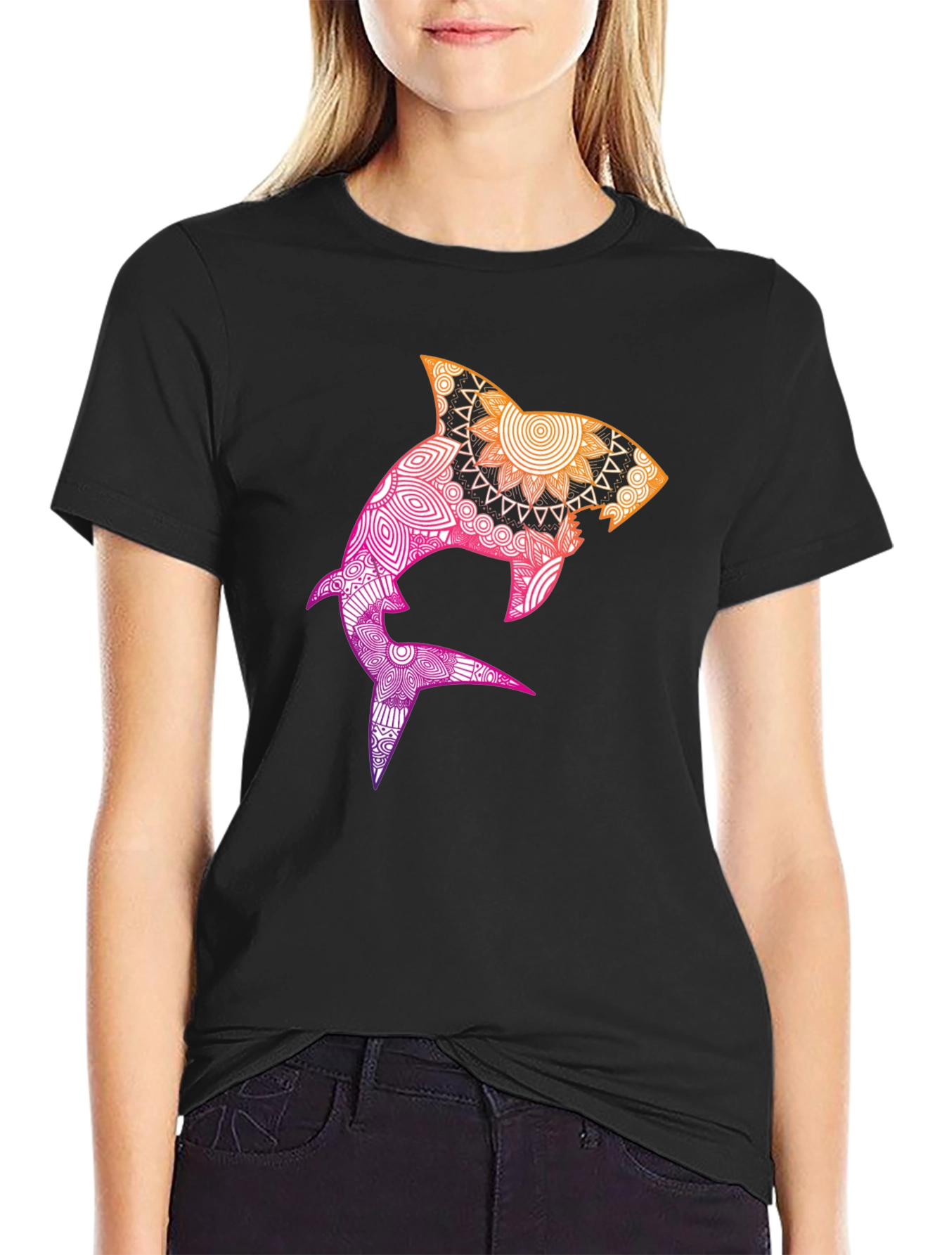 Shark Mandala Graphic Tee - Black