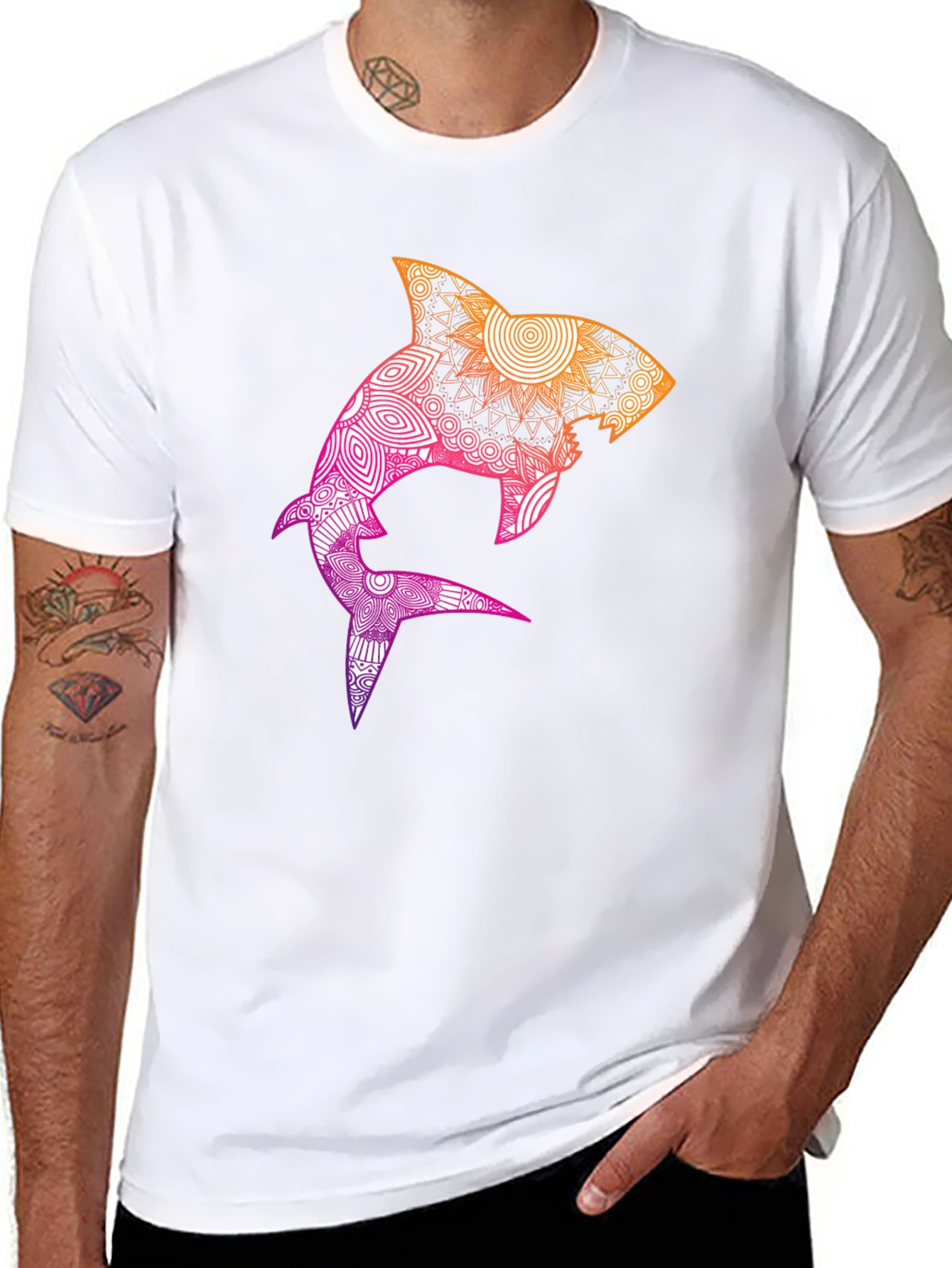 Shark Mandala Graphic Tee - Black