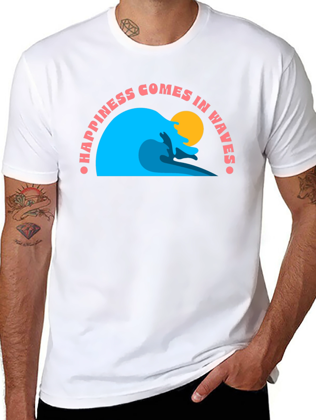 Happiness Comes in Waves Black T-Shirt