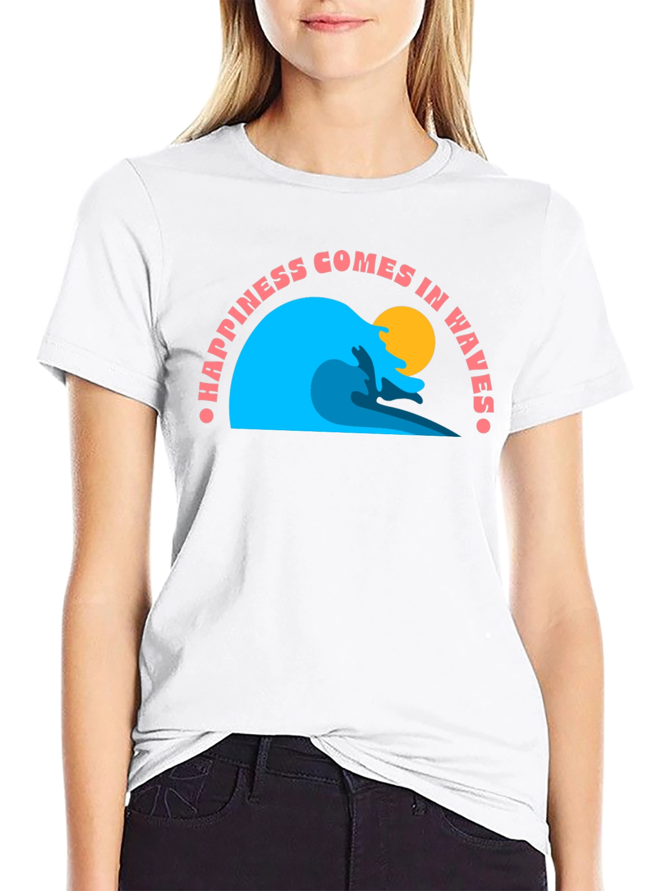 Happiness Comes in Waves Black T-Shirt